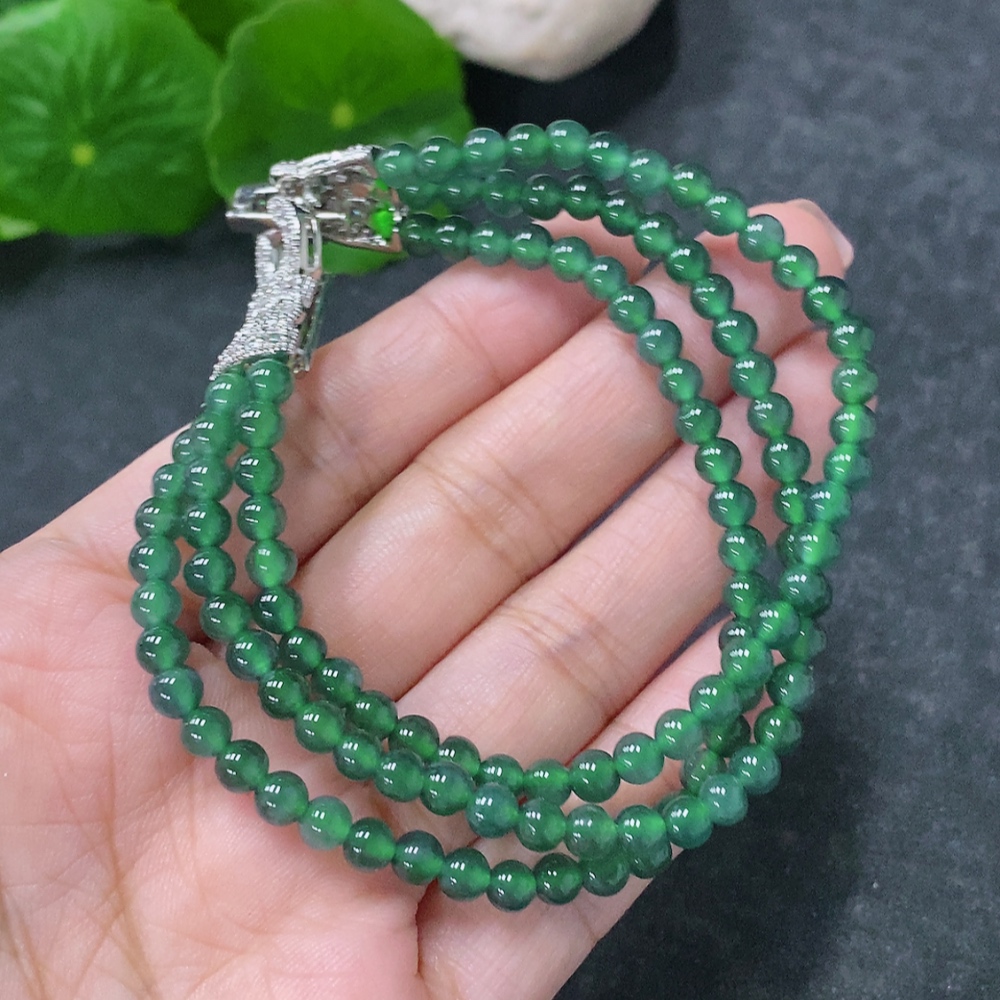 F34030445 Jadeite Bead Necklace Non-Gold Total Weight Approx.19.3g Size Approx.4.4mm