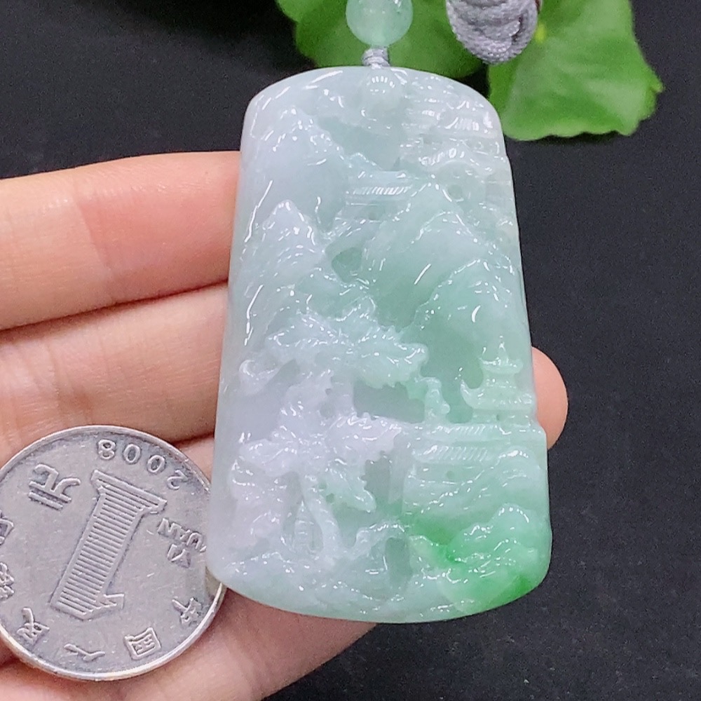 F31683112 JadeiteLandscape Pendant with Non-A Grade Beads, Total Weight Approx. 30.7g
