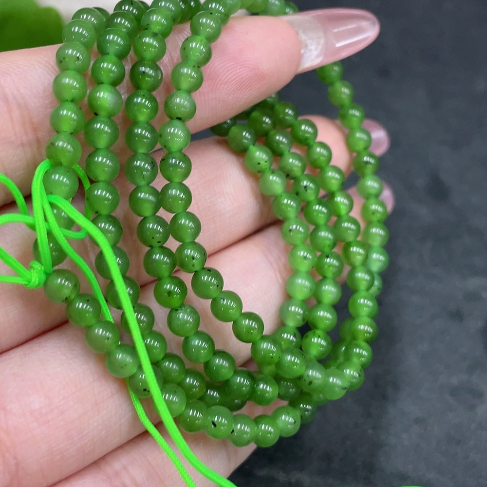 H34959658 Hetian Jade Jasper Bead Necklace, approx. 4mm, total weight approx. 14g