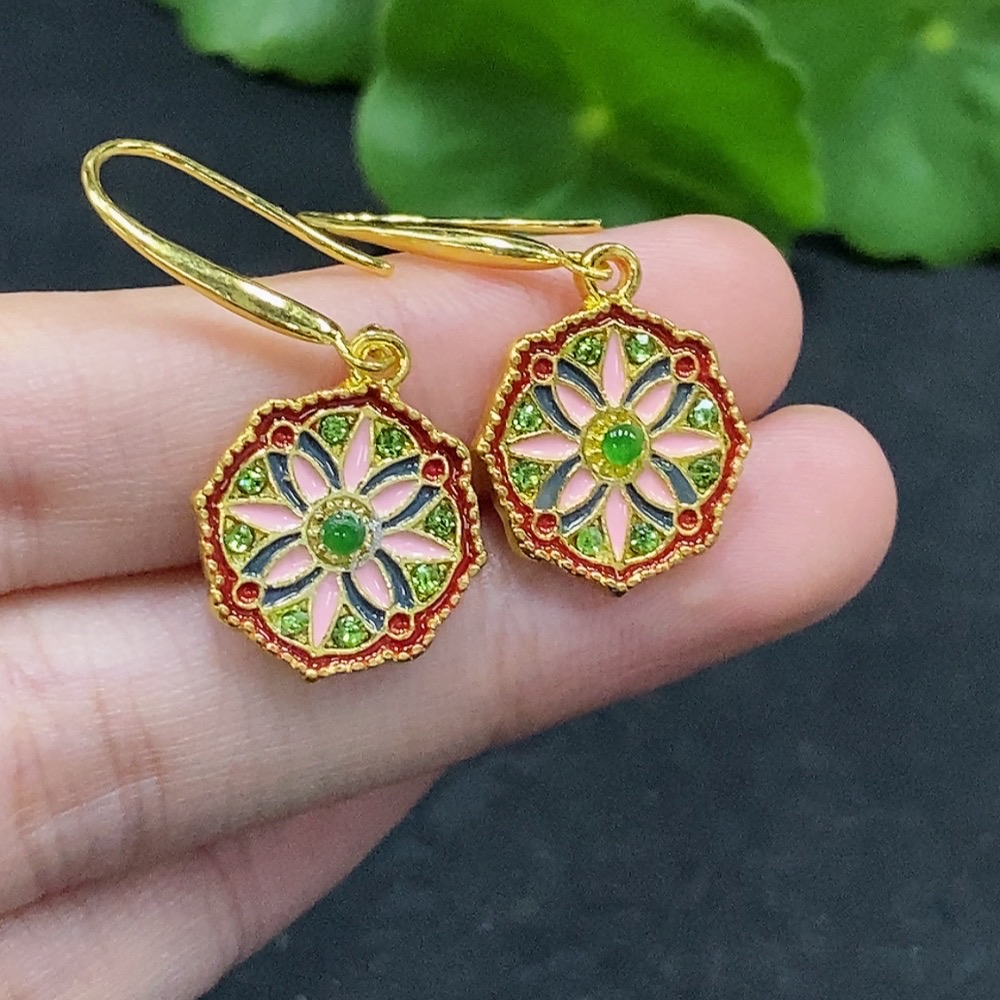 F35089824 Jadeite inlaid earrings, a pair, total weight about 3.9g (non-gold inlaid)
