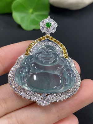 F42968641 翡翠佛公镶嵌吊坠 非金镶 货品总重约14.8g