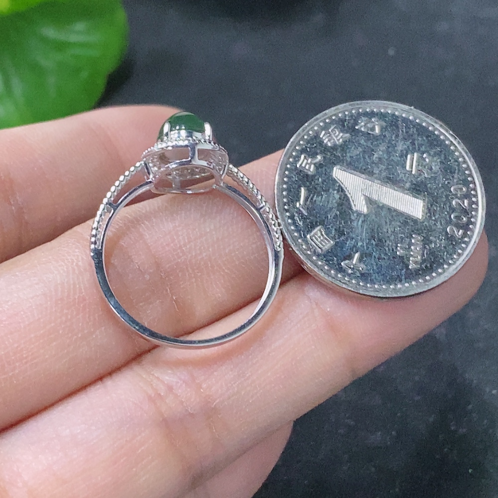 F32761675 Jadeite Inlaid Ring Size 14 18K Gold Total Weight 1.9g (with Diamond Accents)