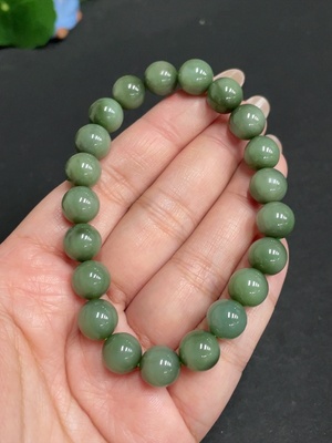 H28309147 Hetian Jade Bracelet, Approx. 9.5 mm Beads, Total Weight Approx. 30.8g