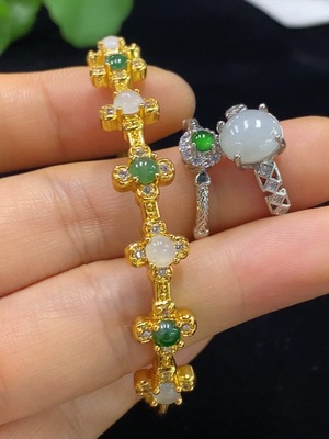 F34044044 Jadeite Inlaid Bracelet//Ring Non-Gold Adjustable