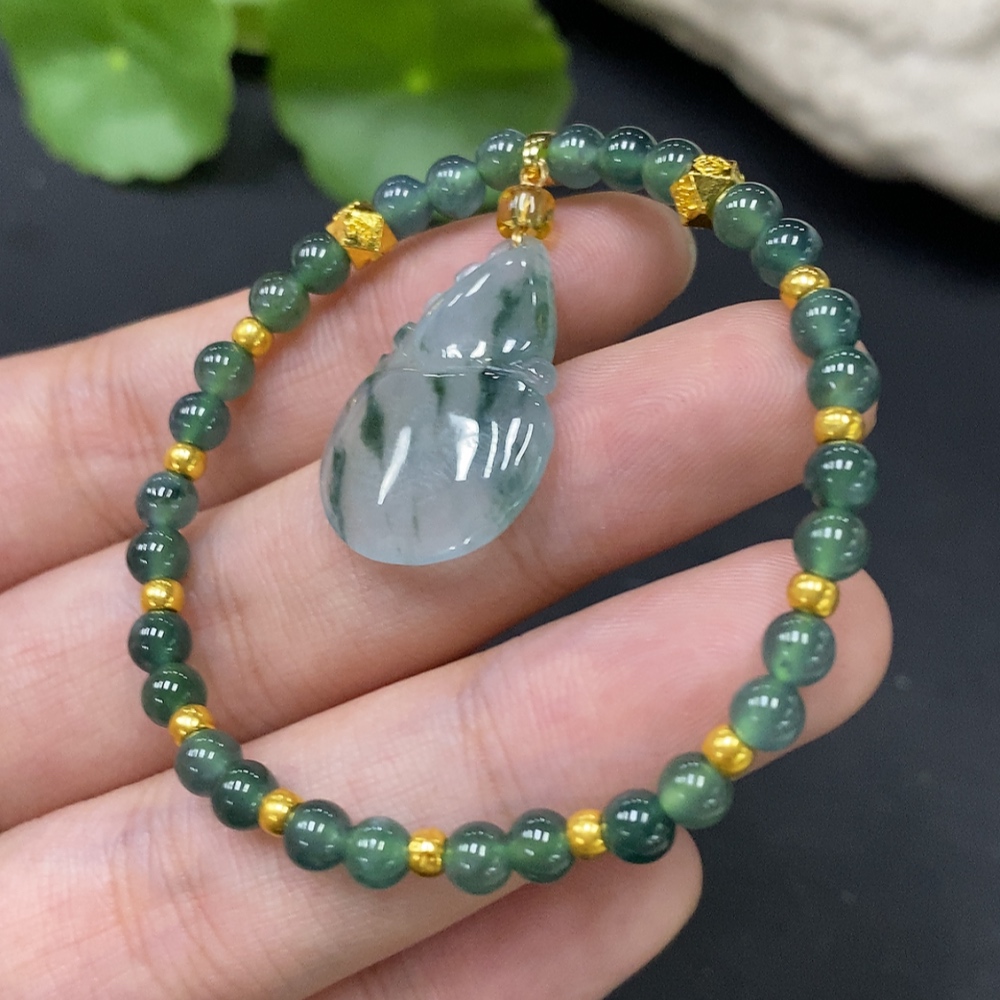 F27151529 Jadeite Gourd Bracelet with Non-Gold Clasp and Au99% Other Components, Total Weight Approx. 7.05g