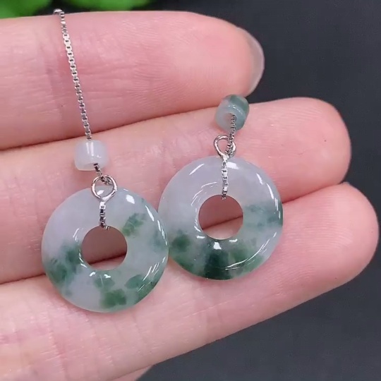 F35079278 Jadeite Donut Drop Earrings Non-Gold Setting Total Weight Approx. 2g
