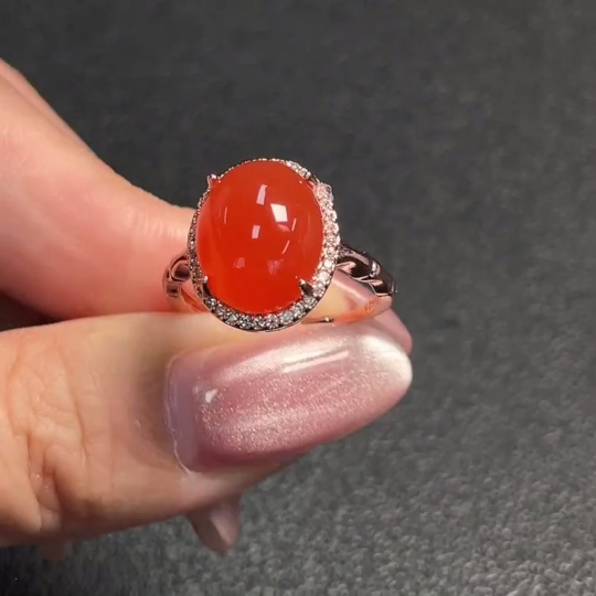 C30536316 Red Agate Inlaid Ring (Non-Gold Setting, Adjustable, Total Weight Approx. 3.83g)