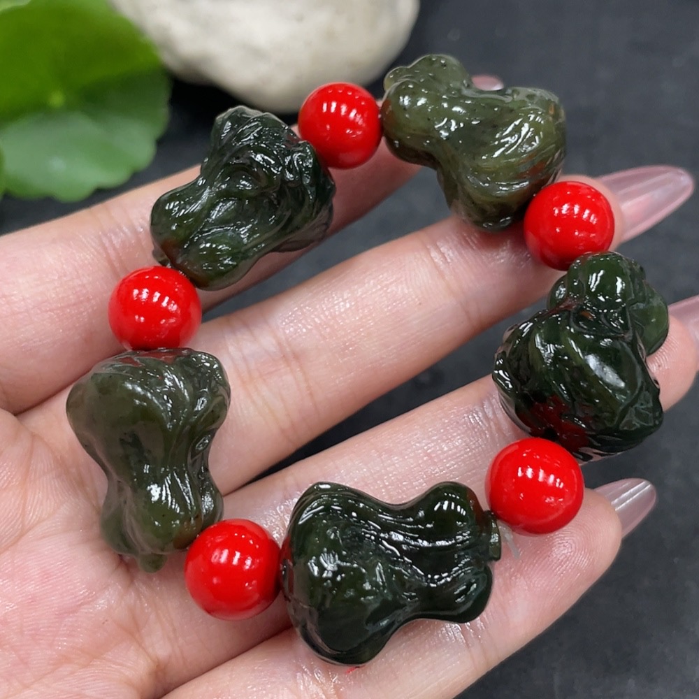 H33841406 Hetian Jade Bead Bracelet with Non-Hetian Jade Beads, Total Weight Approx. 48.8g