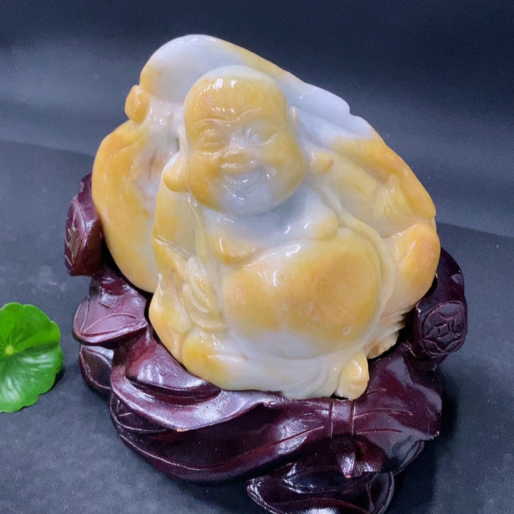 F34031472 Jadeite Laughing Buddha Ornament, yellow part color origin undetermined