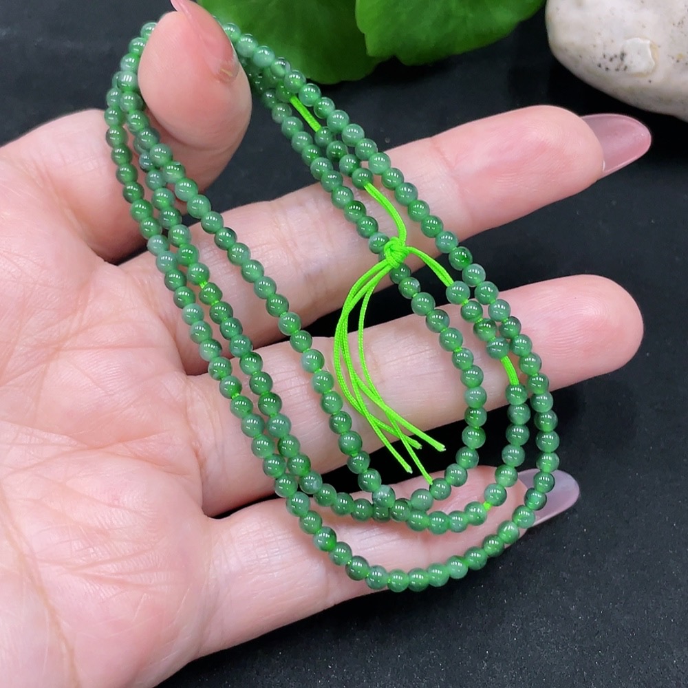 F34983105 Jadeite Beaded Necklace Approximately 3mm Total Weight About 7.9g