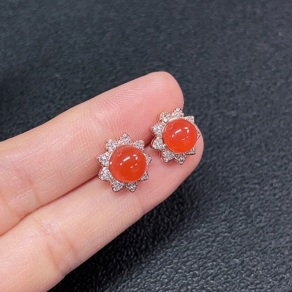 C33870073 South Red Agate Earrings Non-Gold Total Weight Approx. 2.89g Size 7.1mm