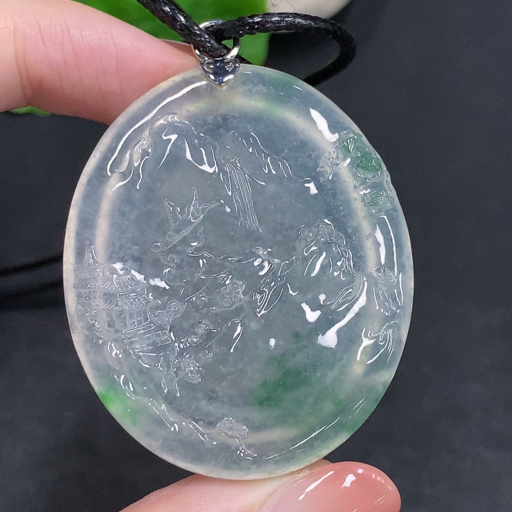F34033963 Jadeite Landscape Pendant No Stamp Surface Tested 18k Gold Total Weight Approx. 28g (Excluding Rope) Master Collection Certificate