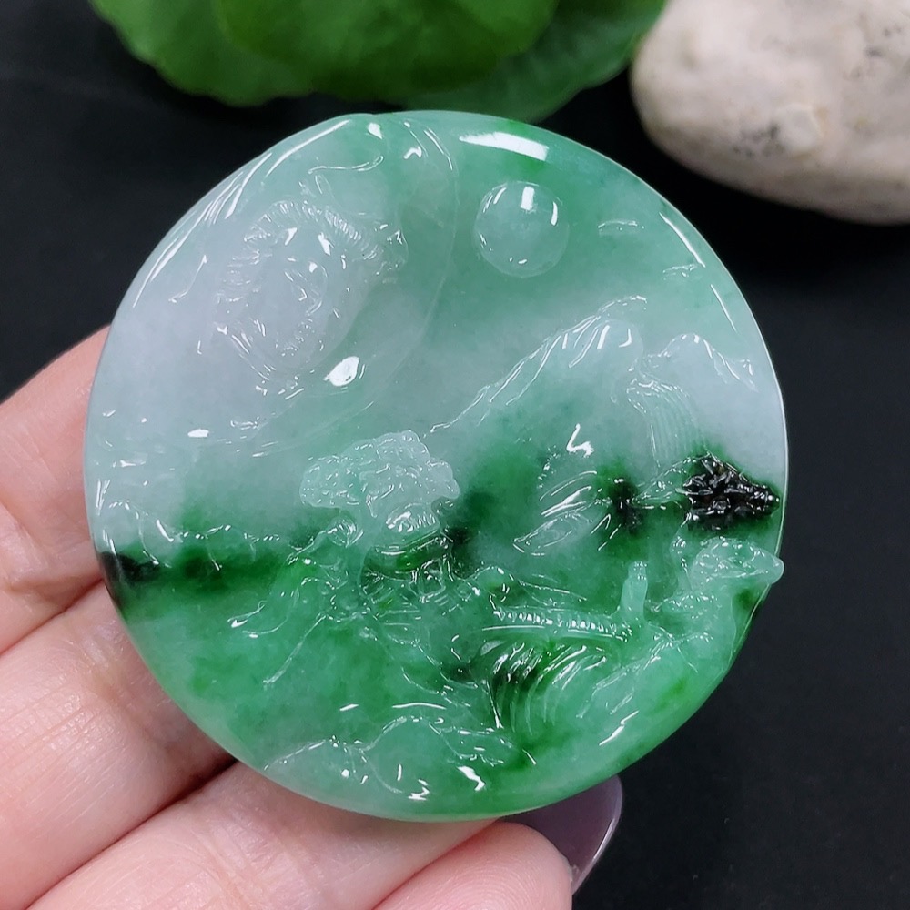 F34982781 Jadeite Landscape Pendant Total Weight Approx. 34g (Including Other Mineral Components)