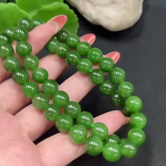 H34062264 Hetian Jade Beaded Necklace, approx. 9.2mm, total weight about 65.6g, non-gold