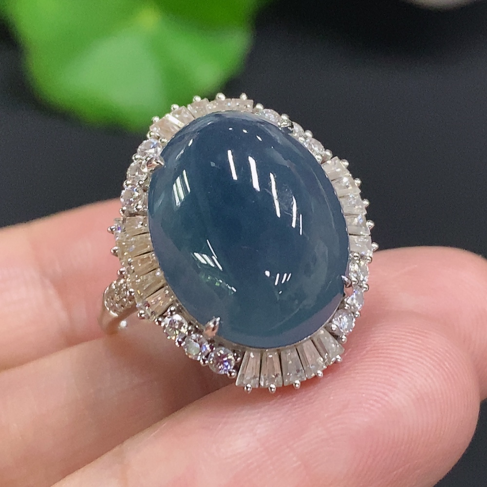 F31685861 Jadeite Cabochon Inlaid Ring 18K Gold Size 14 Total Weight Approx. 5.1g (Non-diamond)