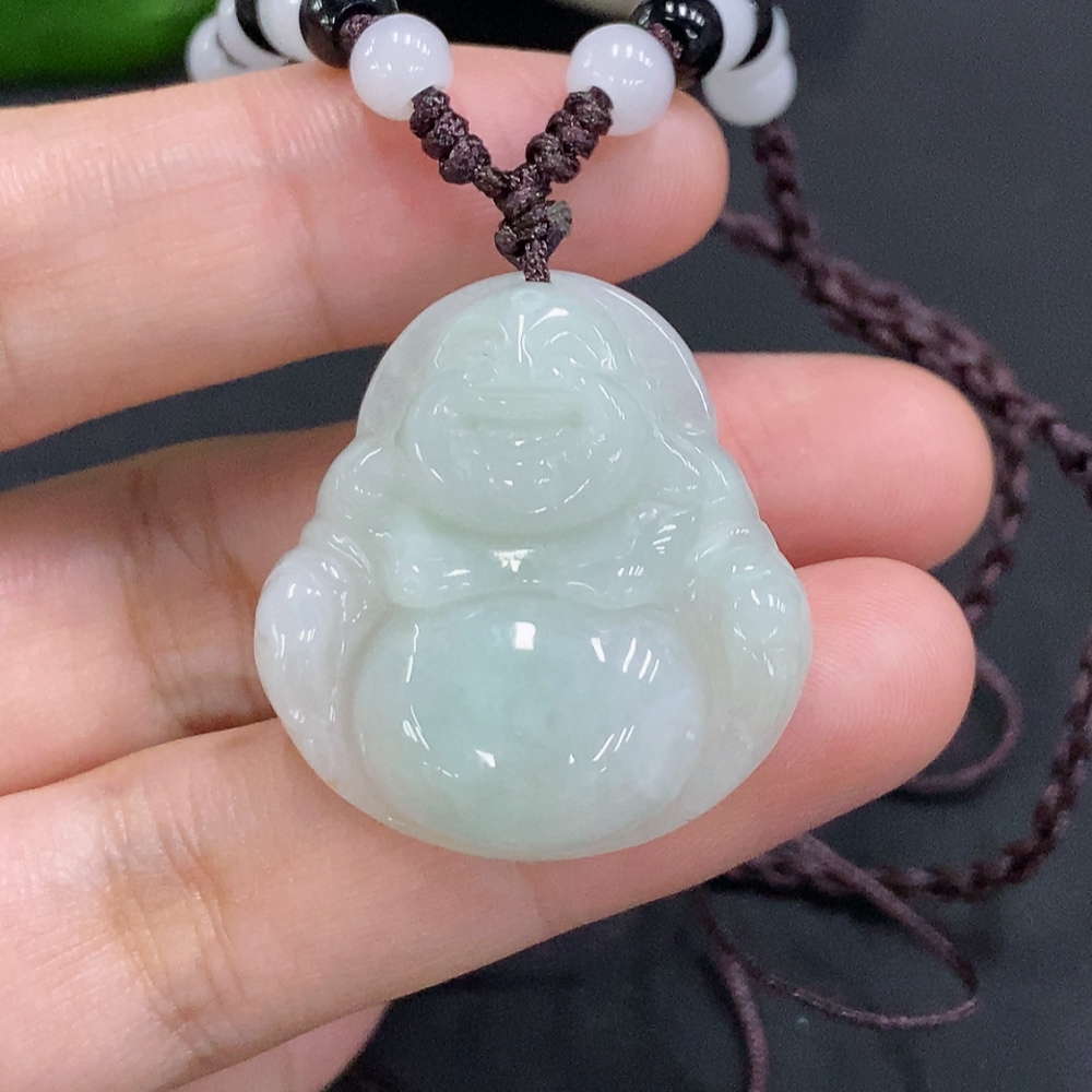 F34000401 Jadeite Buddha Pendant Total Weight Approx. 11.49g (Including Rope Weight) with Non-Grade A Beads