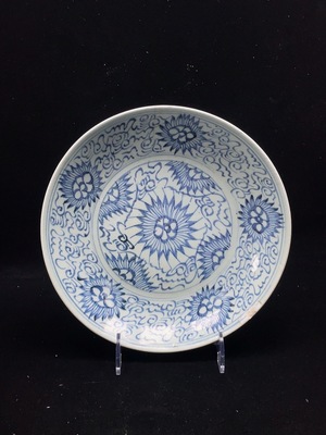 W33843872 Ceramic Chipped Early Qing Blue and White Sunflower Plate (Subject to Actual Item)