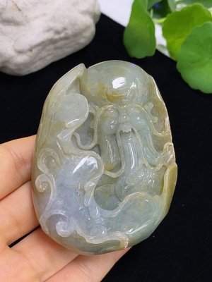 F46564583 翡翠寿星公手把件 货品总重约177.4g 颜色成因未定