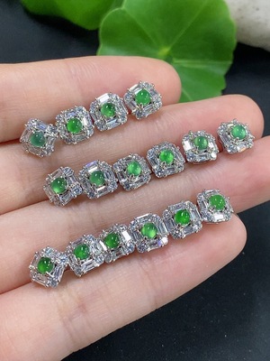 F42969078 翡翠蛋面镶嵌耳饰 非金镶 货品总重约8.83g