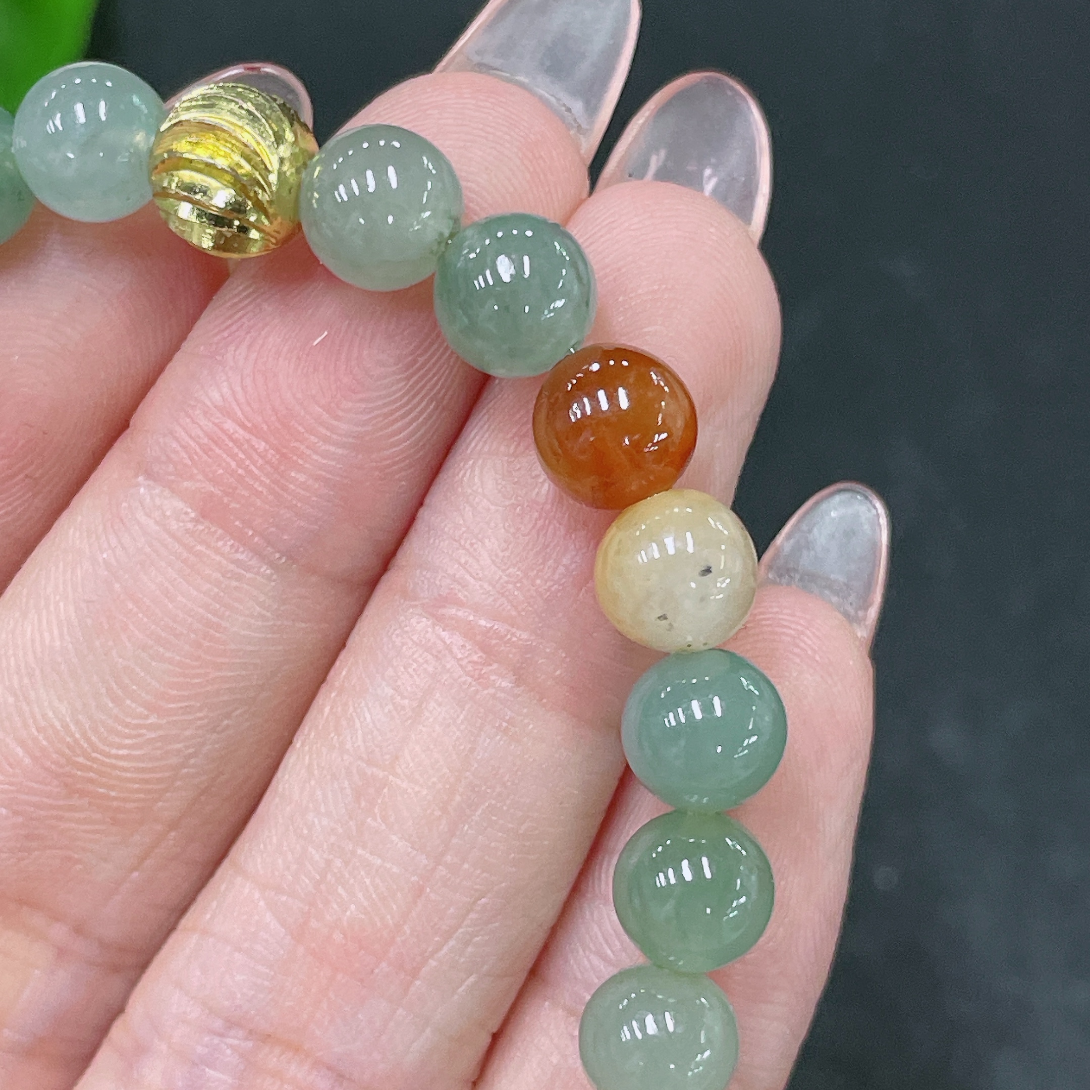 F34020618 Jadeite Bracelet Non-Gold Yellow Red Color Origin Undetermined Total Weight Approx.18g Size Approx.7.1mm