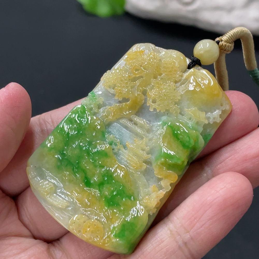 F33936206 Jadeite landscape pendant, total weight approximately 28.19g, color origin undetermined