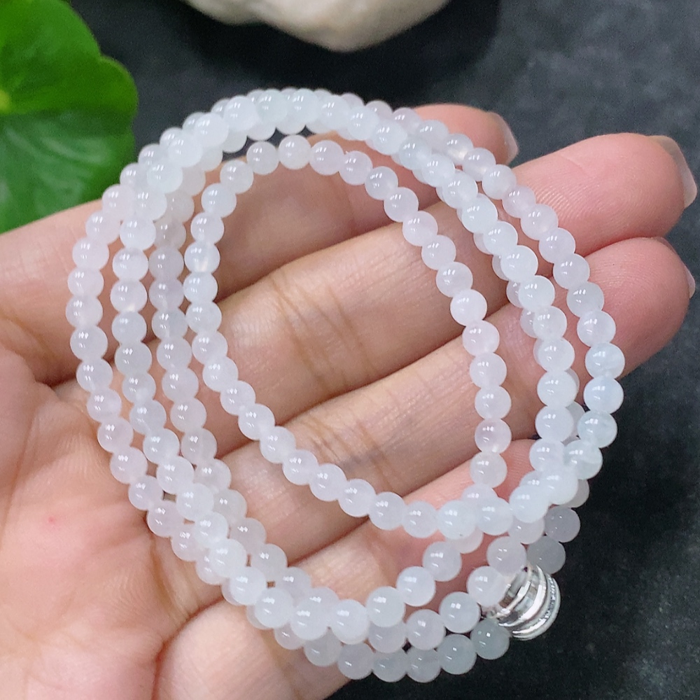 F34030326 Jadeite Beaded Necklace Approx. 3.6mm Total Weight Approx. 14.37g Non-Gold