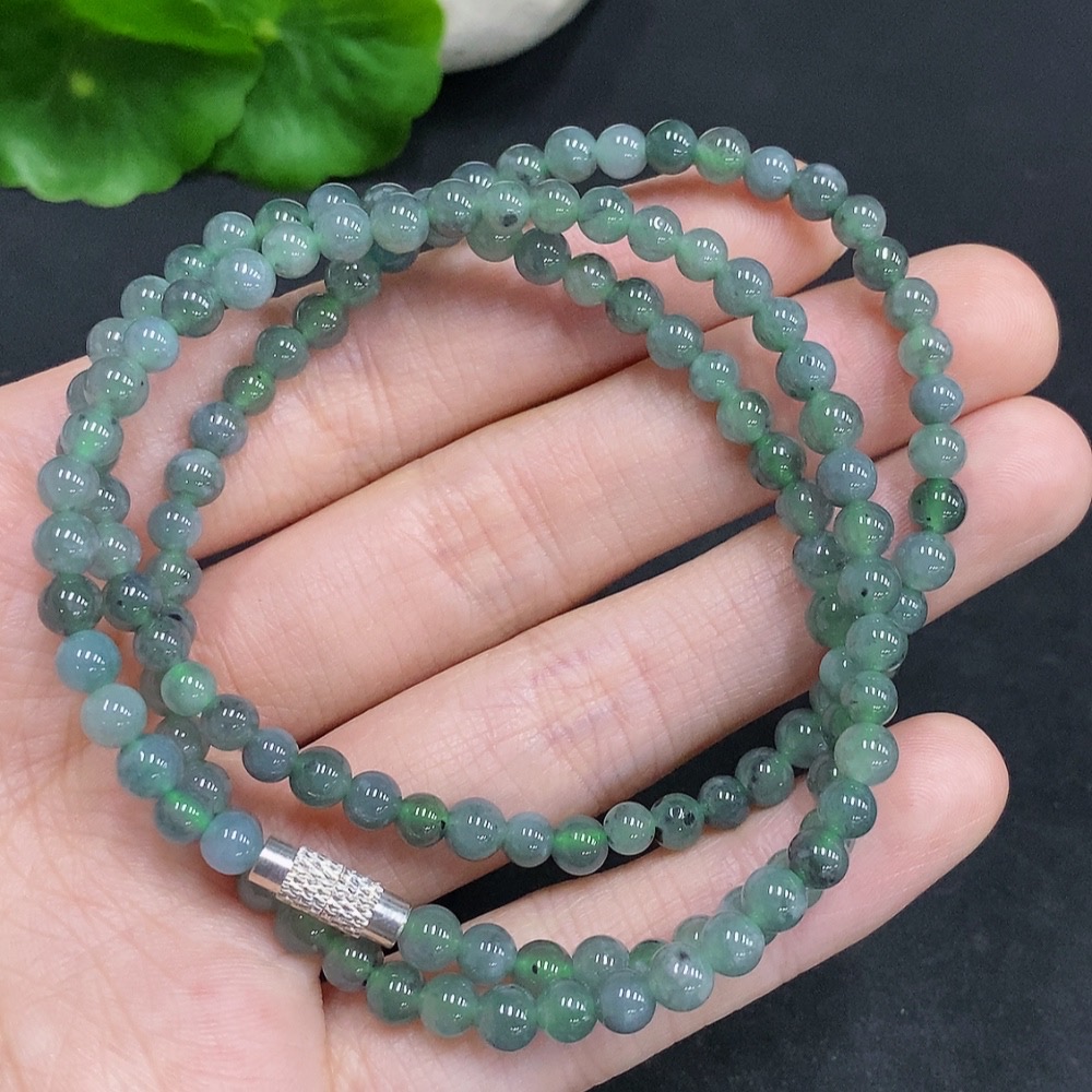 F33831716 Jadeite Bead Necklace Approx. 4.5mm Non-Gold Setting Total Weight Approx. 20.28g