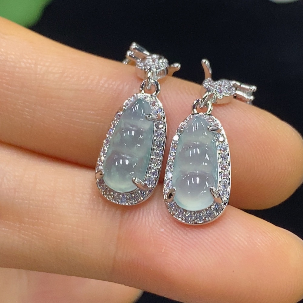 F34044773 Jadeite Inlaid Earrings Non-Gold Total Weight Approx. 3.38g