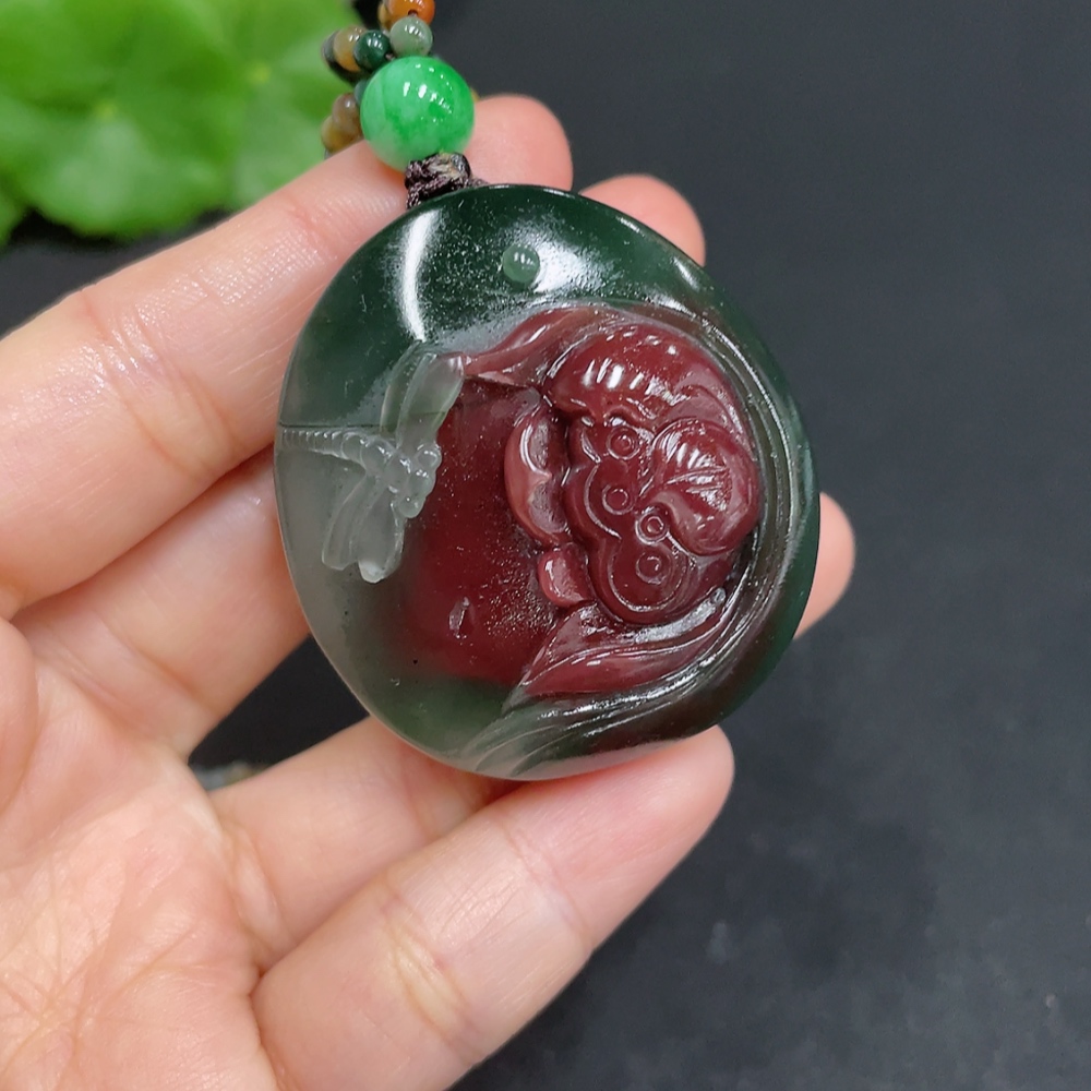 H35103687 Purple-Green Agate Pendant    Lotus