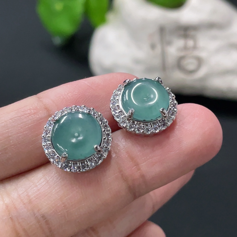 F35108234 Jadeite safety buckle inlaid earrings pair, non-gold inlaid