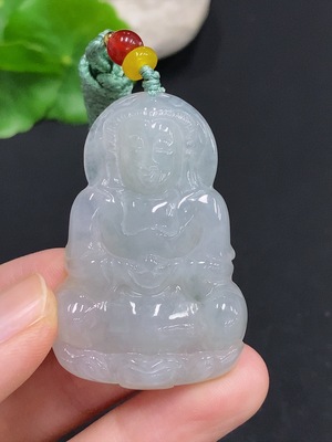 F32757816 Jadeite Guanyin Pendant with a total weight of approximately 18.1 grams (including rope weight) and non-jadeite beads