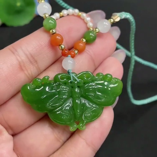 H34956173 Hetian Jade Jasper Pendant Butterfly Gross Weight Approx. [with rope] 17.3g Beads Not Hetian Jade