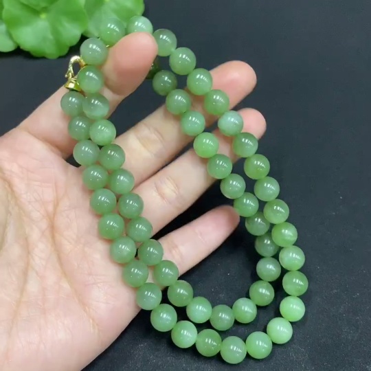H32796392 Hetian Jade Bead Necklace Approx. 7.8mm Non-Gold-Inlaid Total Weight Approx. 47.3g