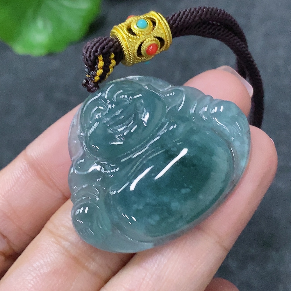 F34030149 Jadeite Buddha Pendant with Non-Gold Rope, Total Weight Approx. 13.2g