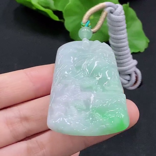 F31683112 JadeiteLandscape Pendant with Non-A Grade Beads, Total Weight Approx. 30.7g