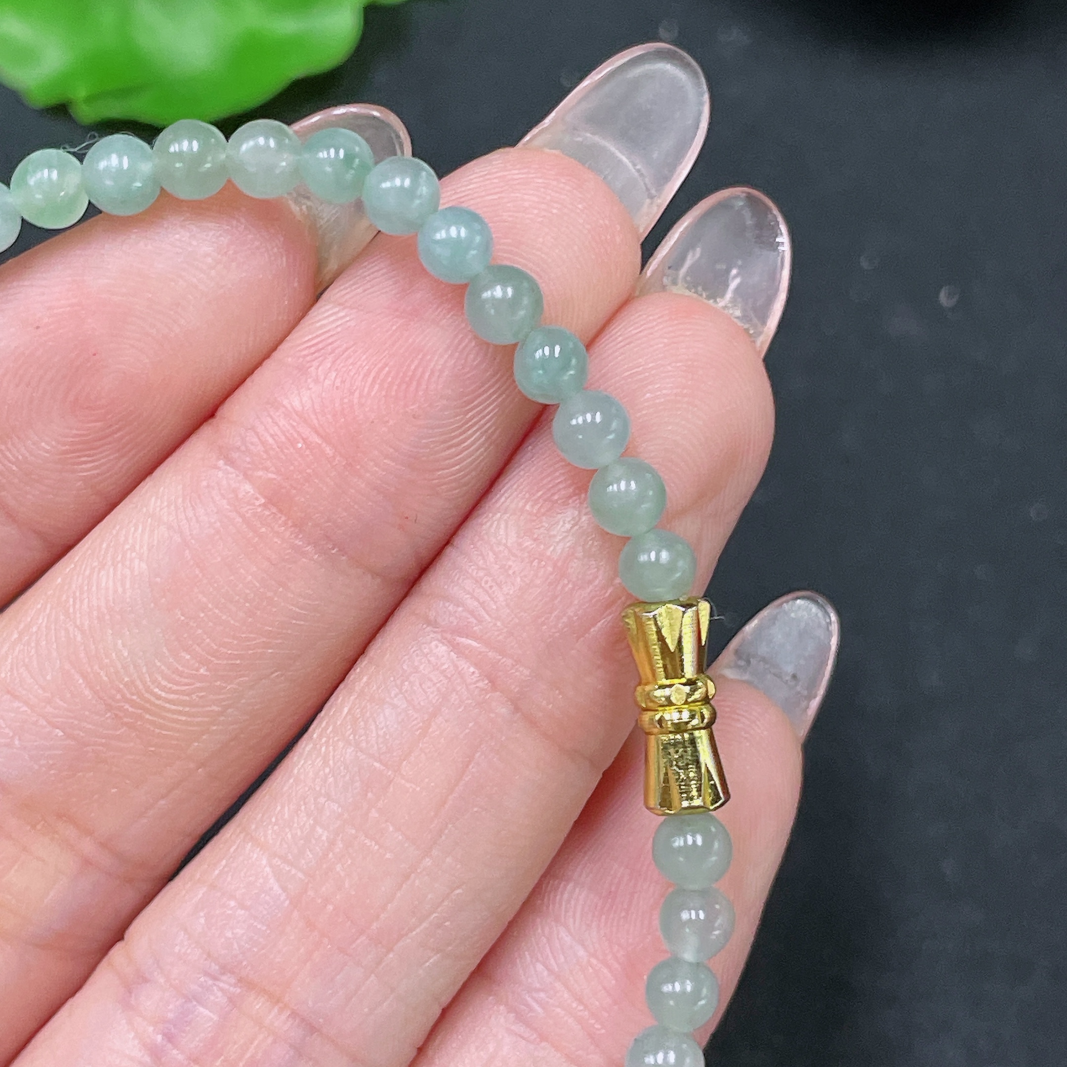 F34064676 Jadeite Bead Necklace Approx. 3.8mm Non-Gold Total Weight Approx. 6.1g
