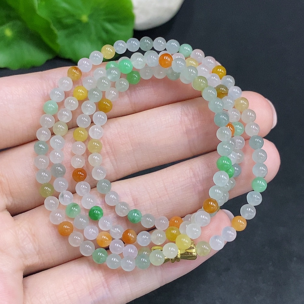 F34022594 Jadeite Bead Necklace Non-Gold Setting Total Weight Approximately 14.6g Size About 3.5mm Yellow Bead Color Origin Undetermined