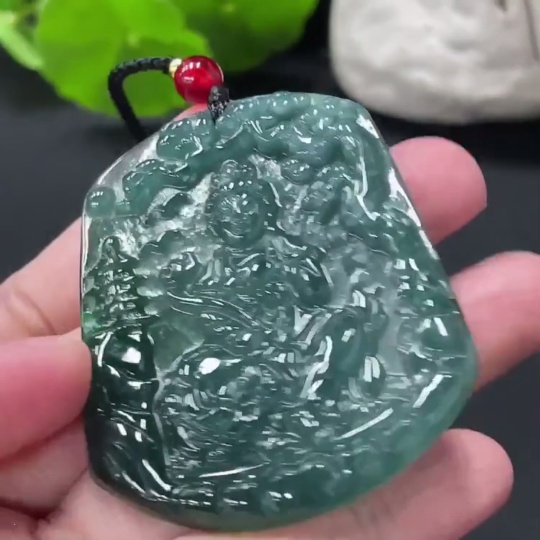 F31670047 JadeiteManjushri Bodhisattva Pendant (Total Weight Approx. 24.49g, Non-Grade A Beads)