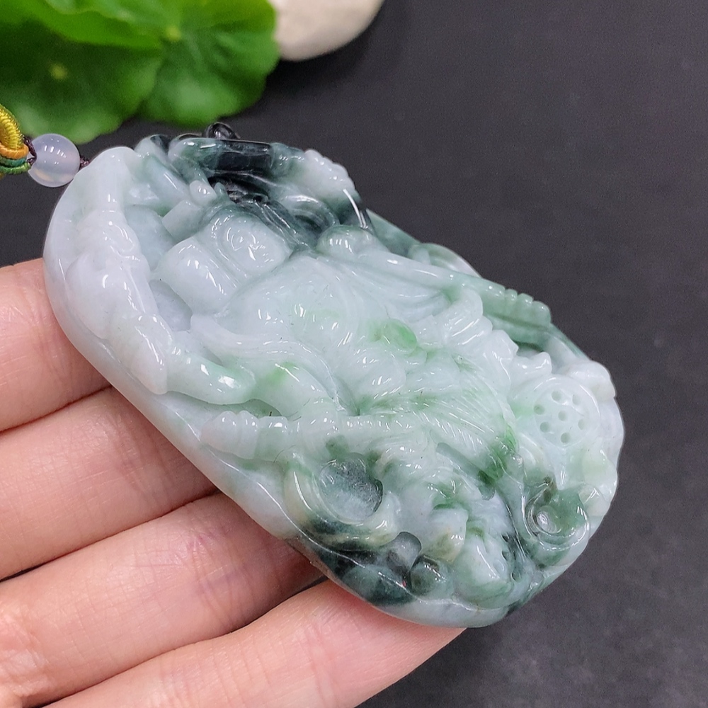 F34061657 Jadeite Pendant Total Weight Including Rope Approximately 82.7g (Beads Not Grade A) (Containing Other Mineral Components)