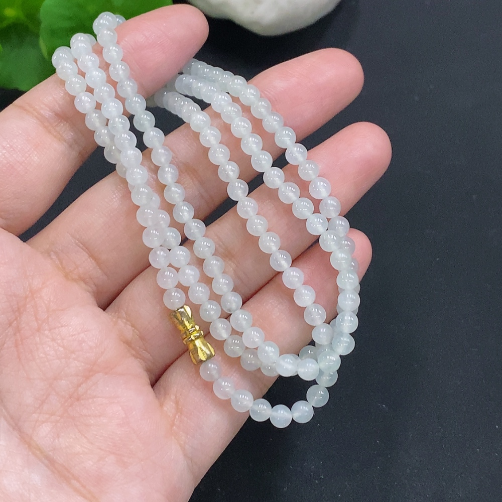 F33825690 Jadeite Bead Necklace Approx. 4mm Non-Gold Total Weight About 19g