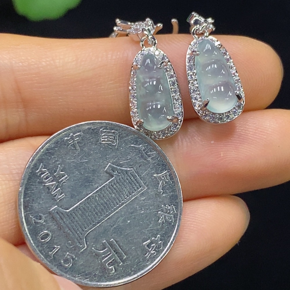 F34044773 Jadeite Inlaid Earrings Non-Gold Total Weight Approx. 3.38g