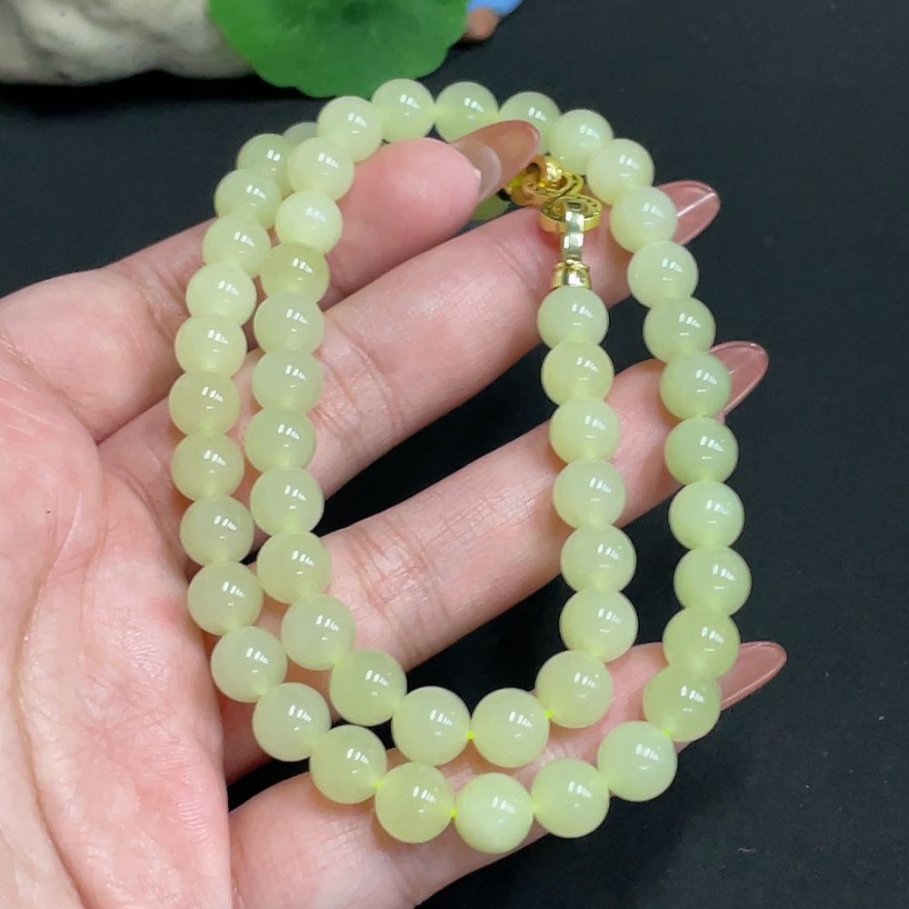 H35100344 Hetian Jade Bead Necklace, approx. 7.9 mm, total weight approx. 43.2g, non-gold