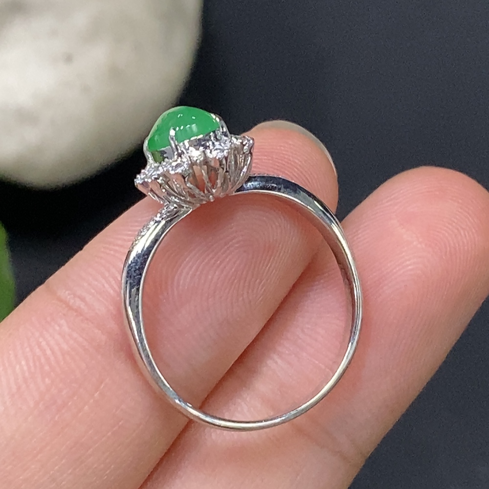F29357648 Jadeite and Diamond Ring in 18k Gold, Size 13, Total Weight Approx. 2.58g