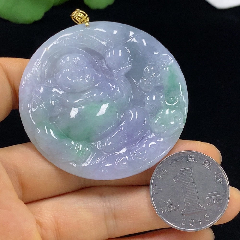 F34047386 Jadeite Pendant Buddha with 18k Bezel, Total Weight Approx. 33.46g