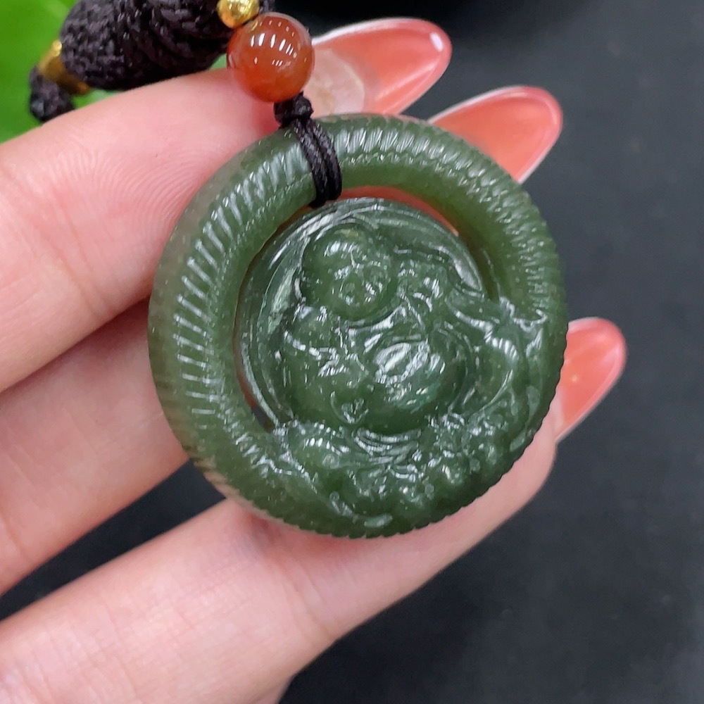 H34062774 Hetian Jade Pendant Buddha with Non-Hetian Jade Beads Total Weight (including cord) Approx. 14.3g