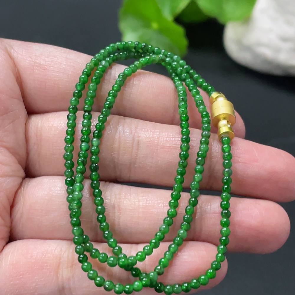 F34018023 Jadeite Bead Necklace Card 2.5mm Approx. Non-Gold Total Weight Approx. 5.74g Including Other Mineral Components