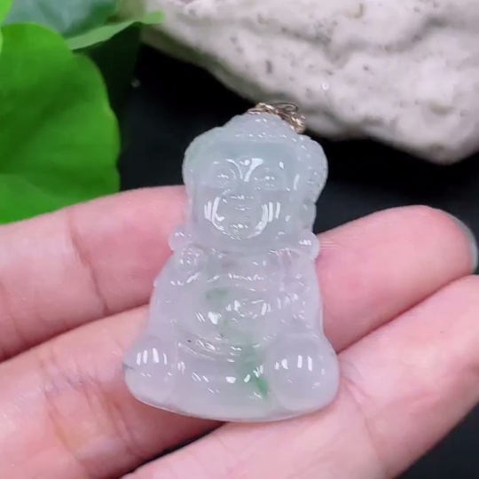 F33919413 Jadeite Baby Buddha Pendant 18k Total Weight Approx. 8.43g