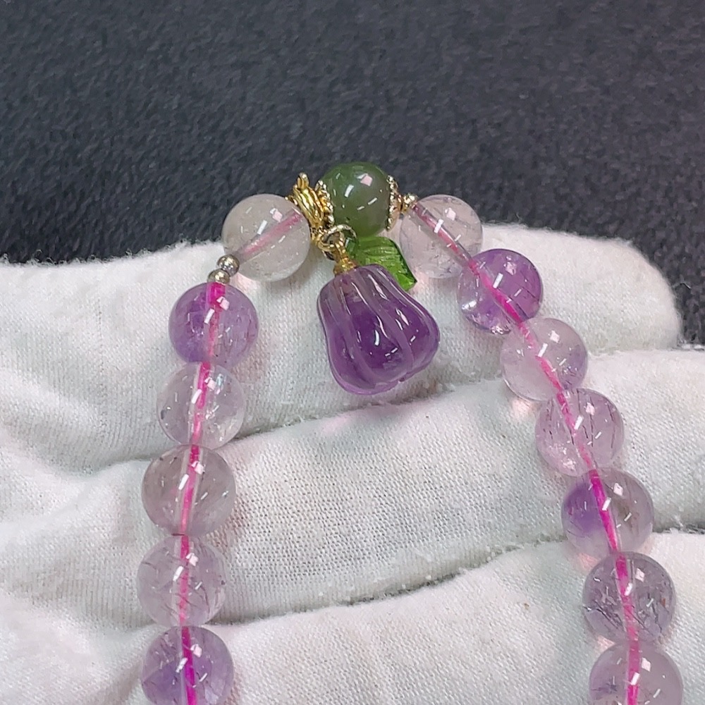 C34949485 Crystal Bracelet with Hetian Jade, Non-Natural Gemstones, Non-Gold, Total Weight Approx. 21.35g, Size Approx. 8.6mm