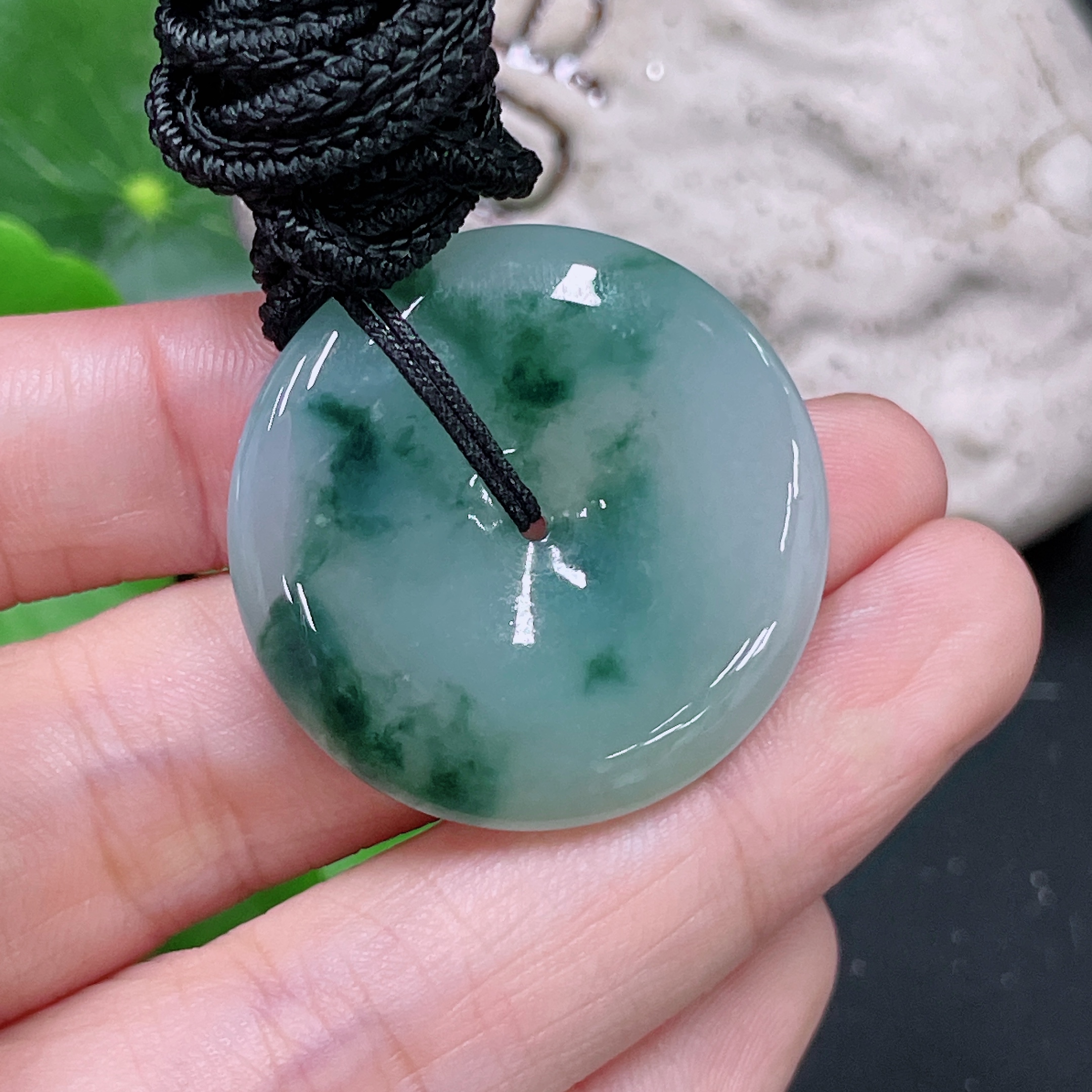 F33893446 Jadeite Pendant Peace Buckle Total Weight Approximately 14.8g Including Rope