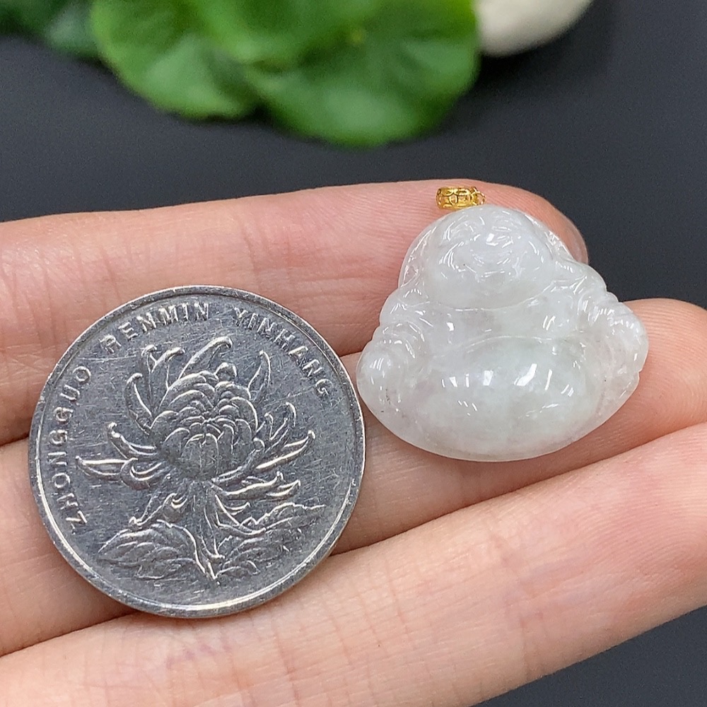 F17858657 Jadeite Buddha Pendant with 18K Gold Clasp, Total Weight 3.446g